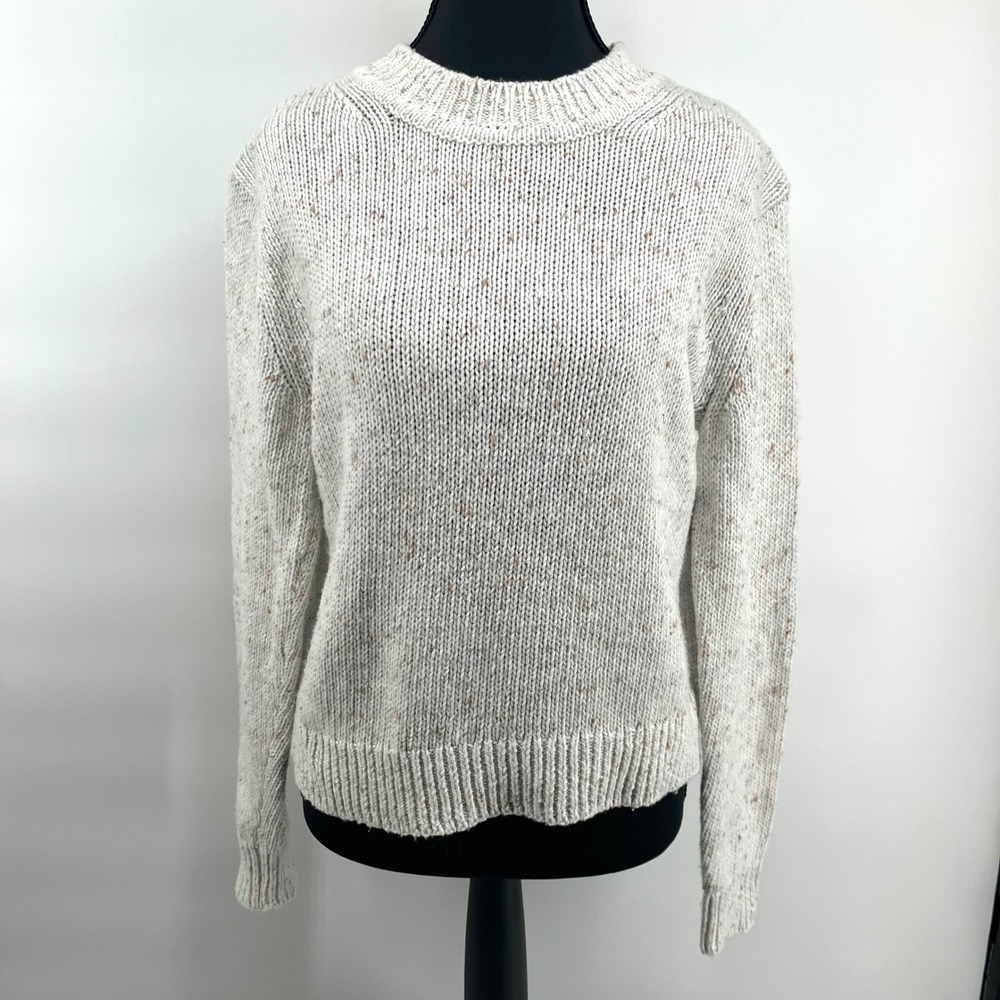 Banana Rep. Speckled Knit‎ Crew Neck Sweater Womens S white/tan/gray Cozy Casual